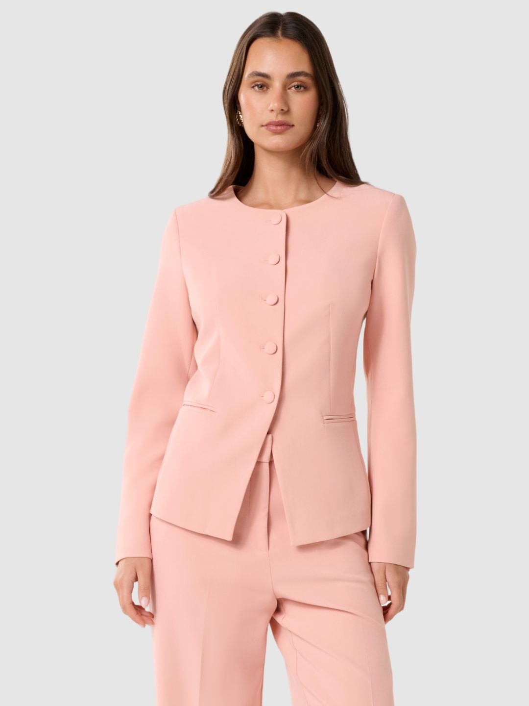 

Forever New Goldie High Neck Blazer, Pink