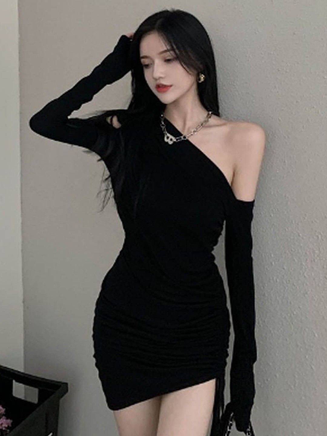 

StyleCast One Shoulder Bodycon Mini Dress, Black