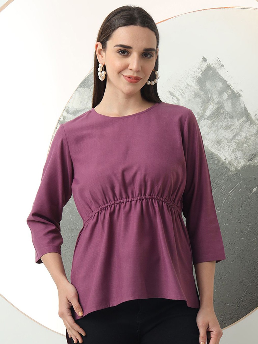 

FITHUB Women Round Neck Peplum Top, Purple