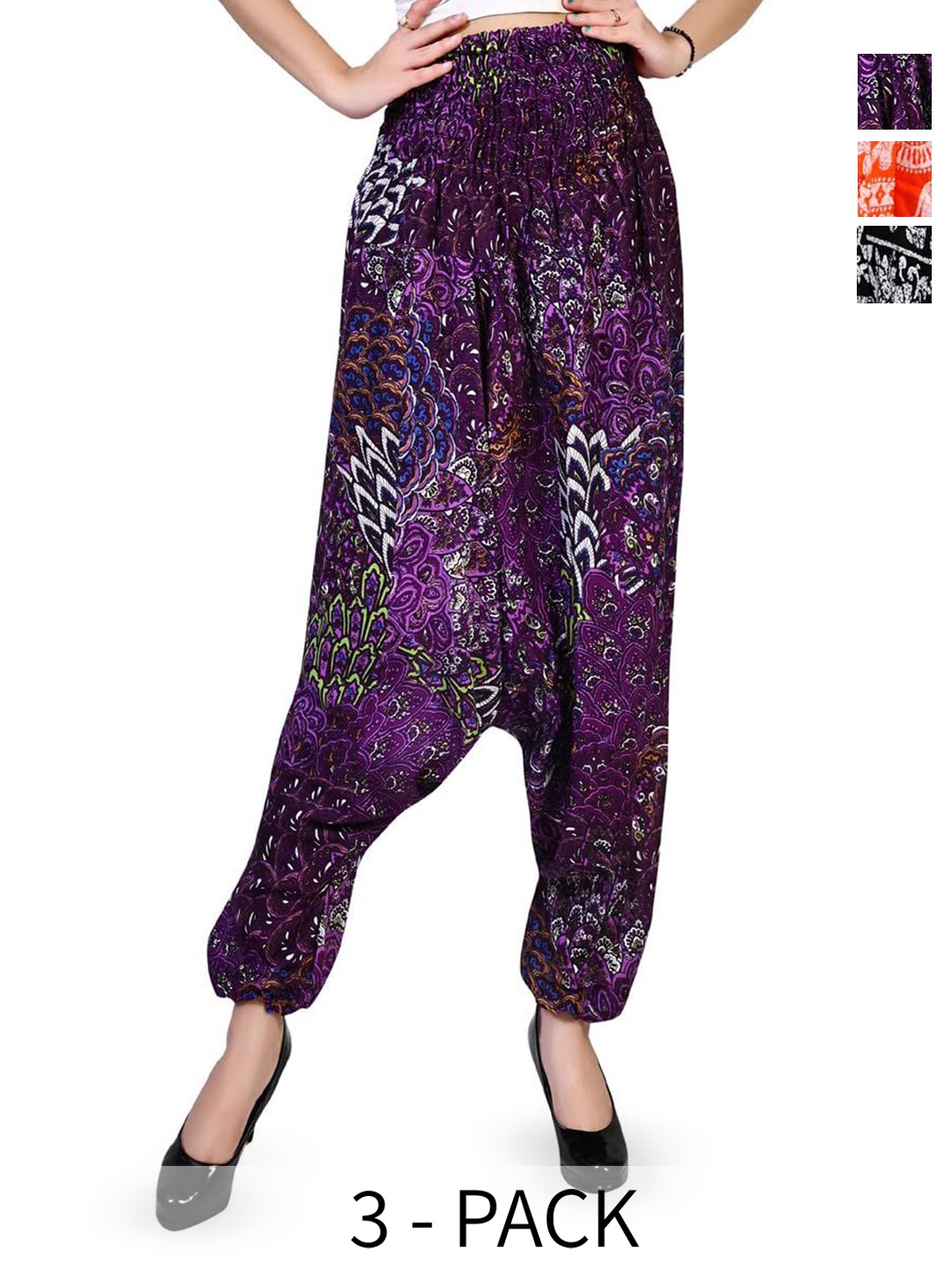 

NarNari Women Pack Of 3 Printed Mid-Rise Harem Pants, Orange