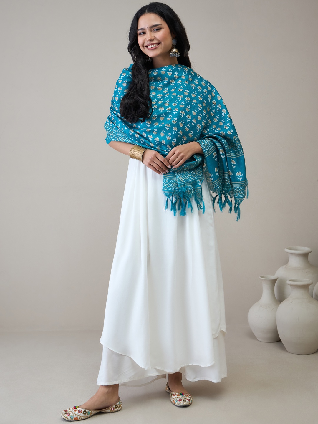 

InWeave Women Regular Kurta with Palazzos & With Dupatta, White