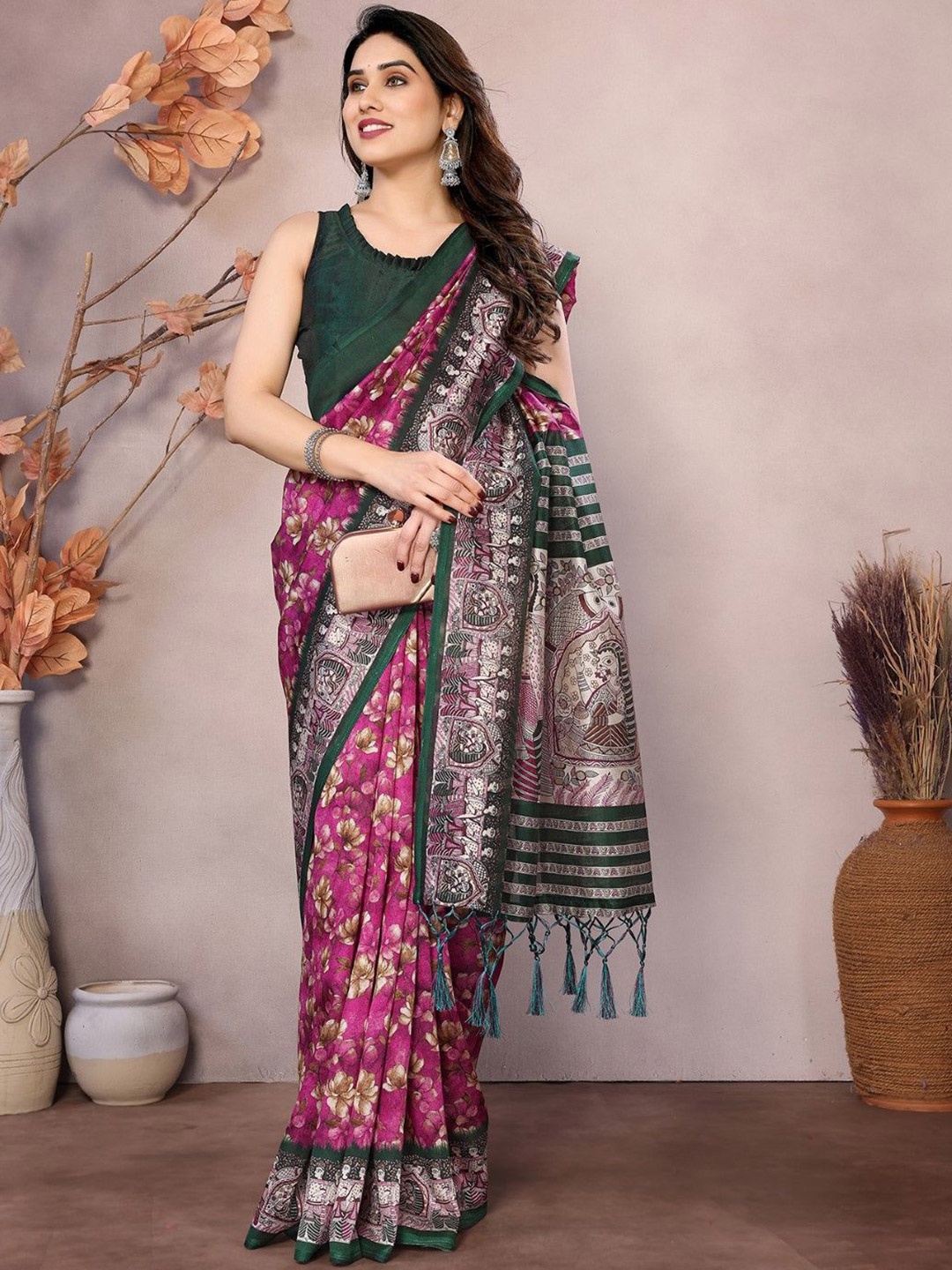 

KALINI Floral Art Silk Saree, Purple