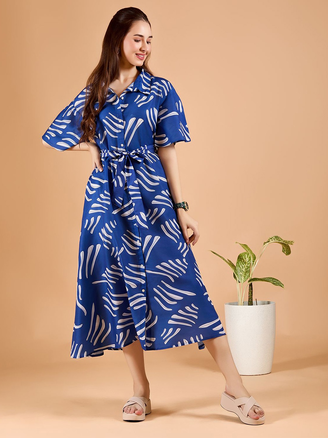 

DressBerry Floral Print Fit & Flare Midi Dress, Blue