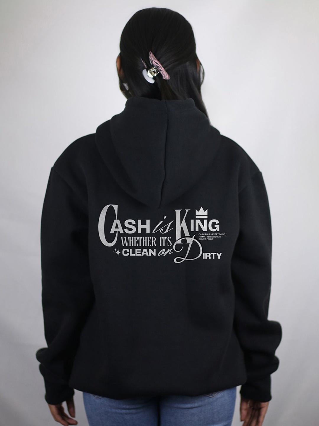

EKSDEE Women Printed Hooded Sweatshirt, Black