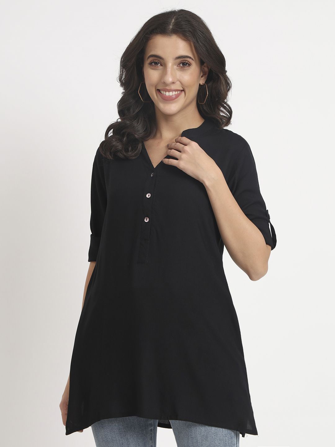 

ANGOORI FASHION Mandarin Collar Tunic, Black