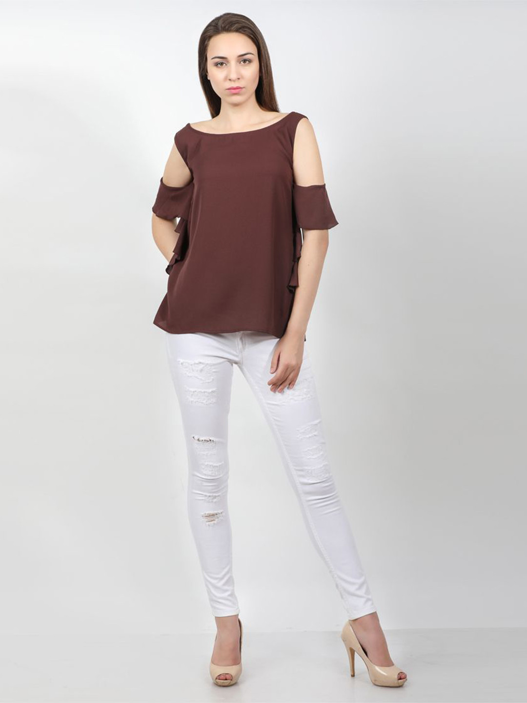 

DELIS Monochrome Georgette Top, Brown