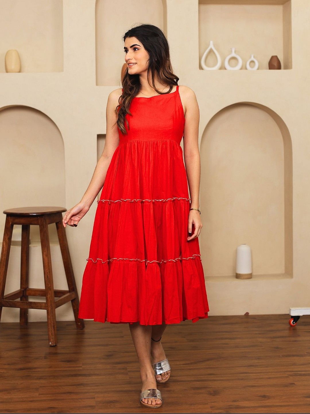 

KAJODI A-Line Midi Dress, Red
