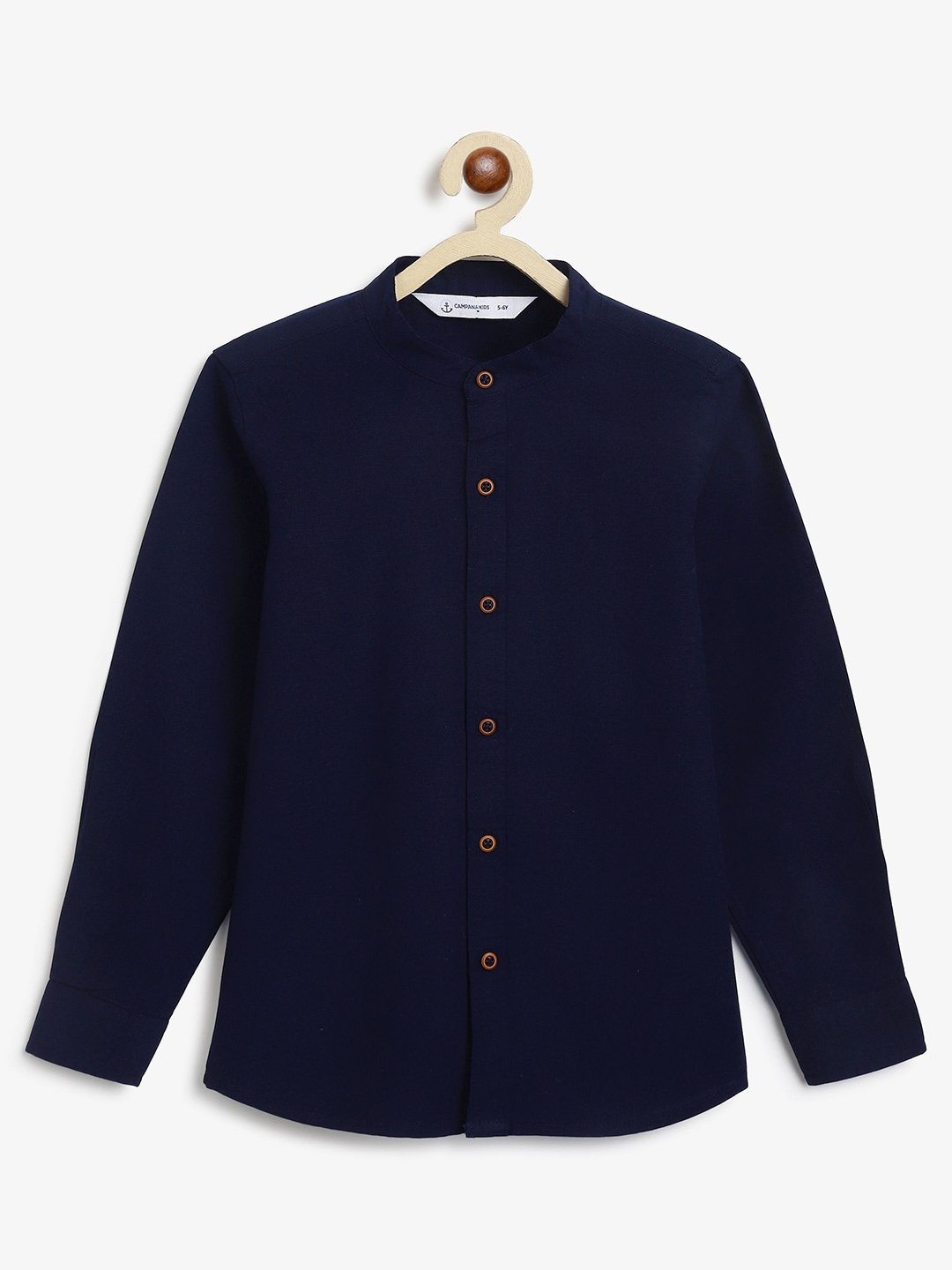 

Campana Boys Mandarin Collar Solid Cotton Shirt, Navy blue