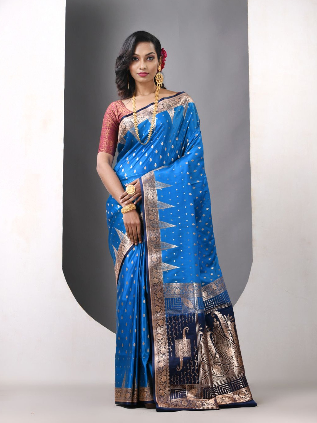 

Charukriti Woven Design Zari Pure Silk Banarasi Saree, Blue