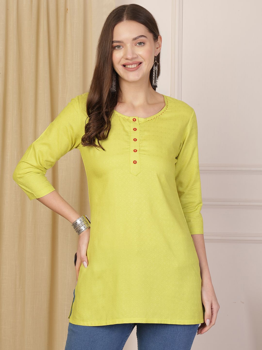 

AKIMIA Woven Design Kurti, Lime green