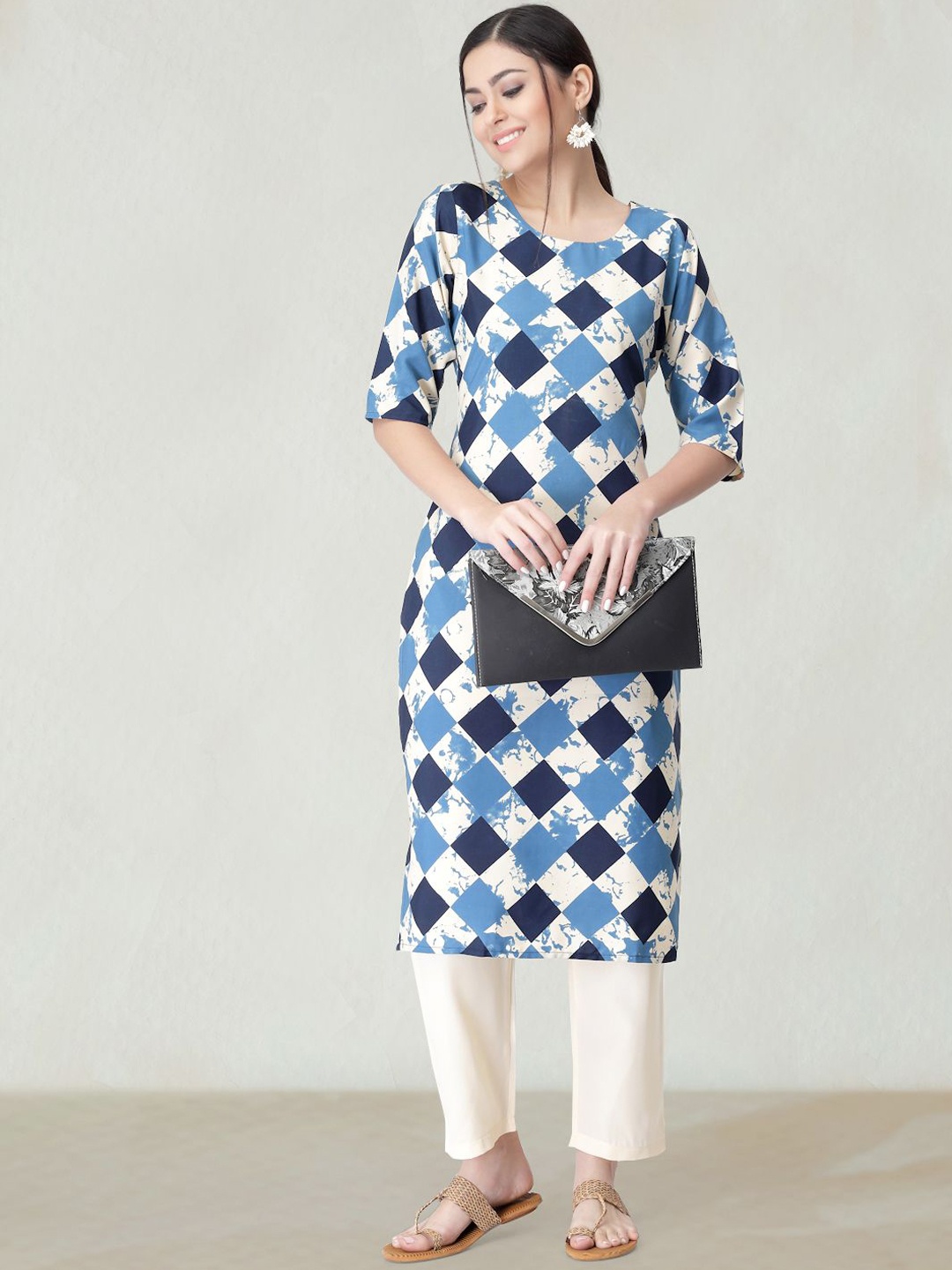 

Moda Rapido Geometric Printed Straight Kurta, Blue