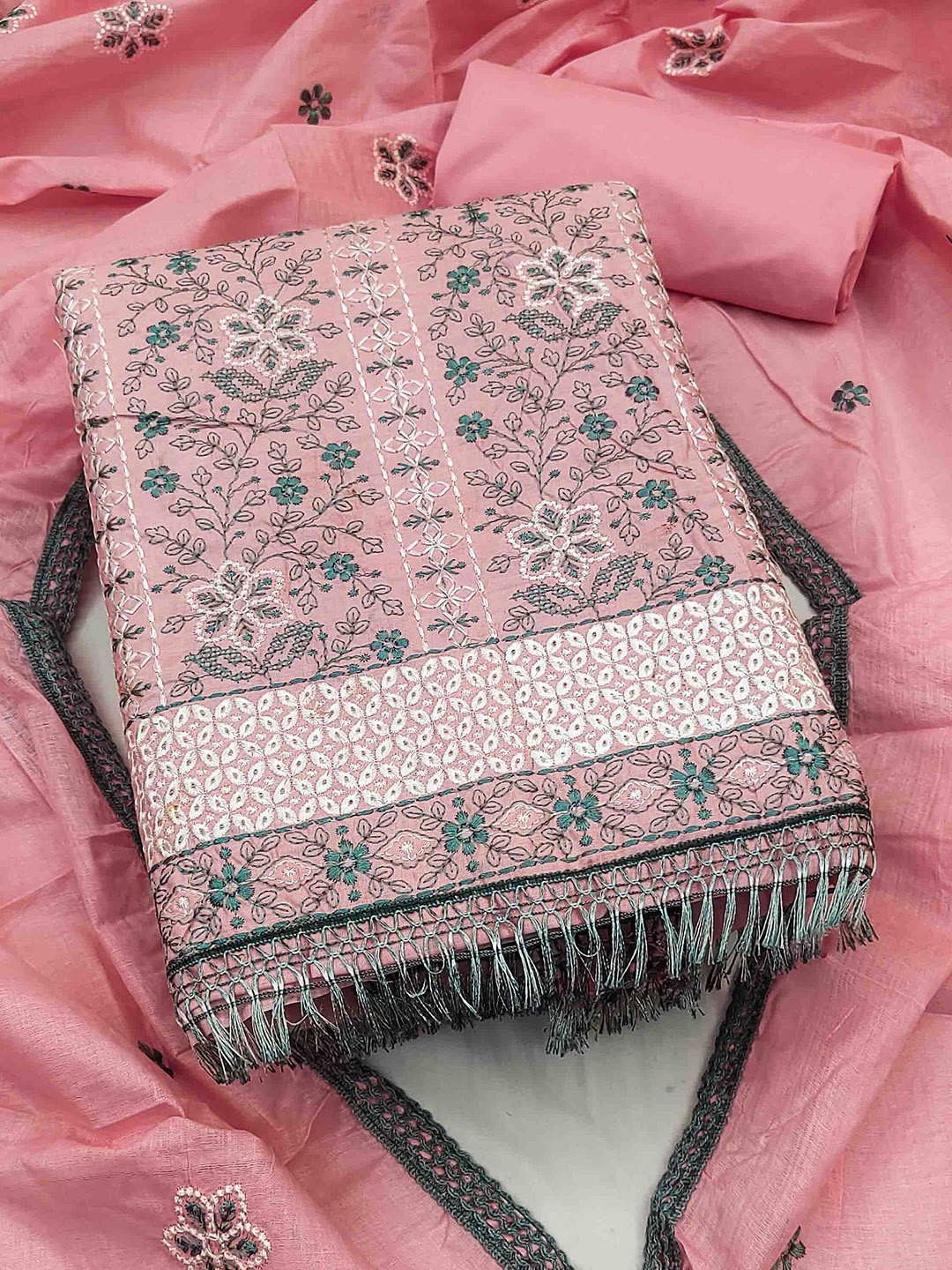 

KALINI Embroidered Unstitched Dress Material, Pink