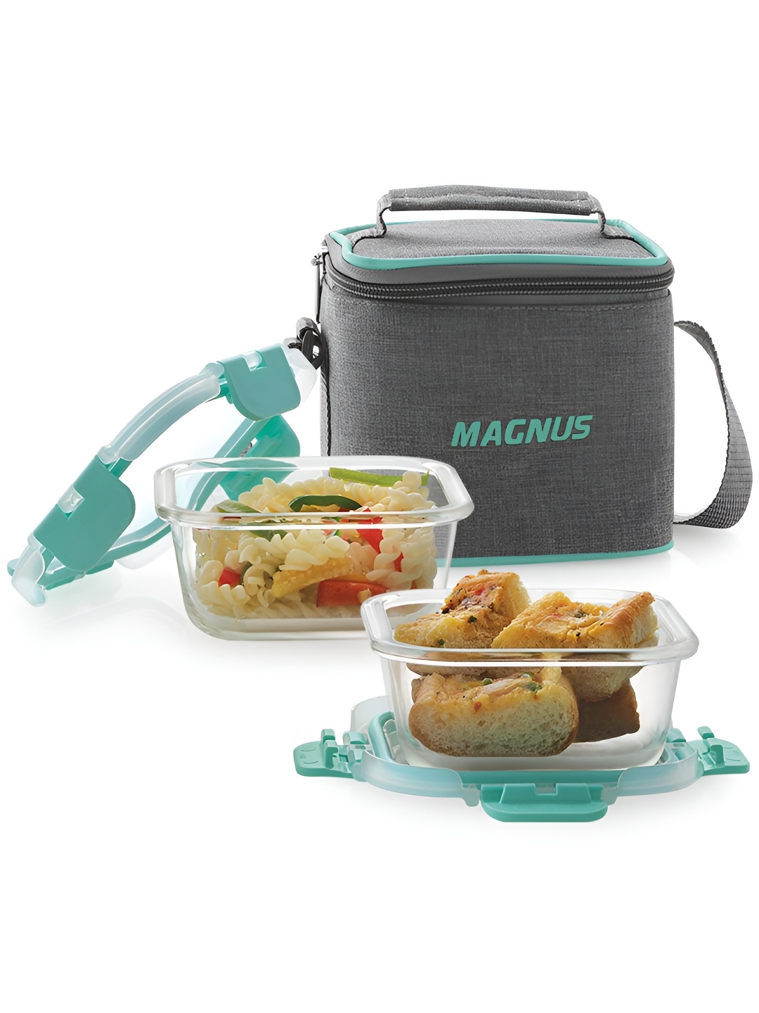 

Magnus Glock Linen 2 Pieces Borosilicate Glass Lunch Box Containers With Bag 640ml, Green