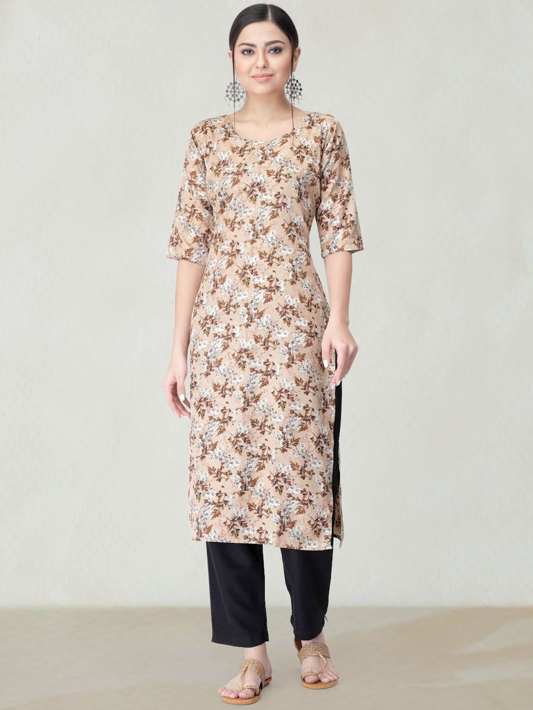 

Moda Rapido Floral Printed Straight Kurta, Beige