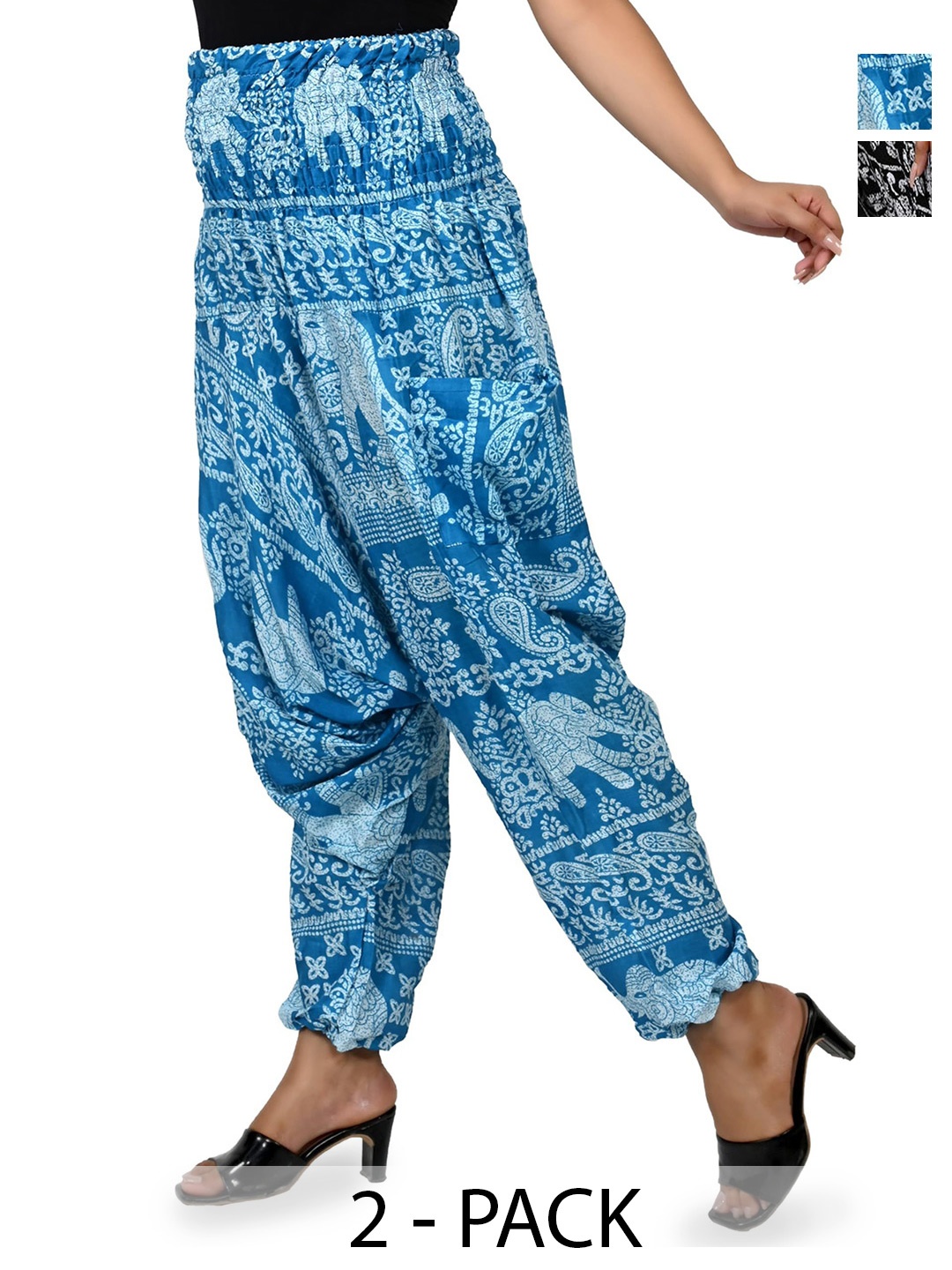 

NarNari Women Pack Of 2 Printed Loose-Fit Harem Pants, Black