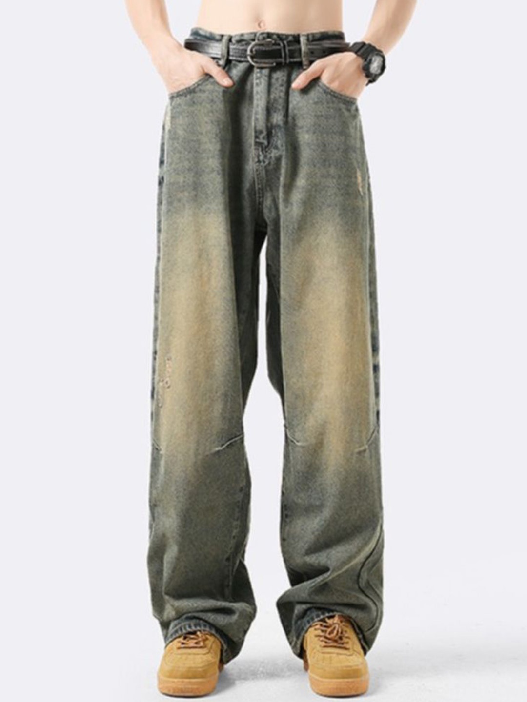 

HERE&NOW Men Low Distress Light Fade Jeans, Blue