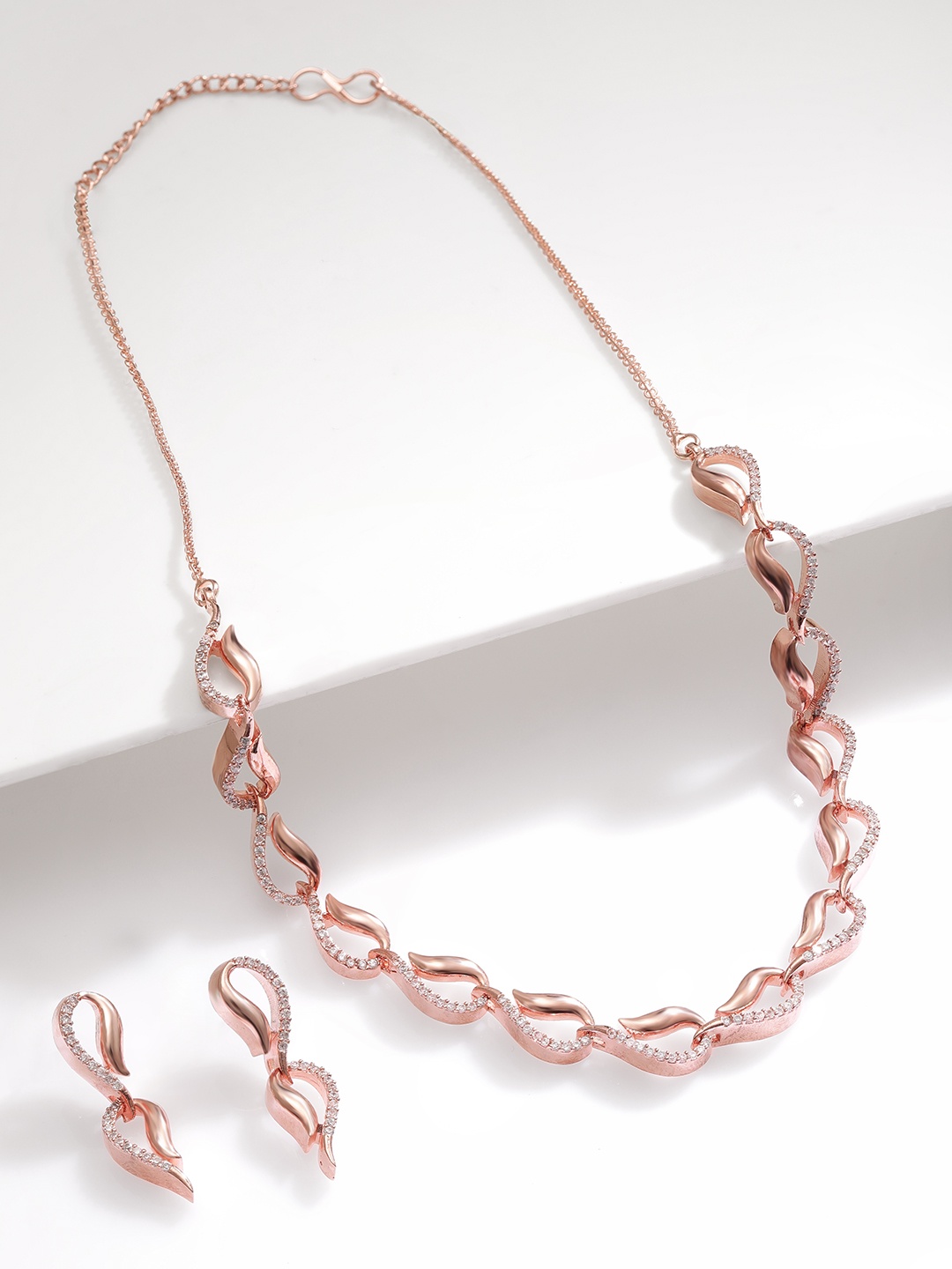 

Rubans Rose Gold Plated Cubic Zirconia Studded Jewellery Set