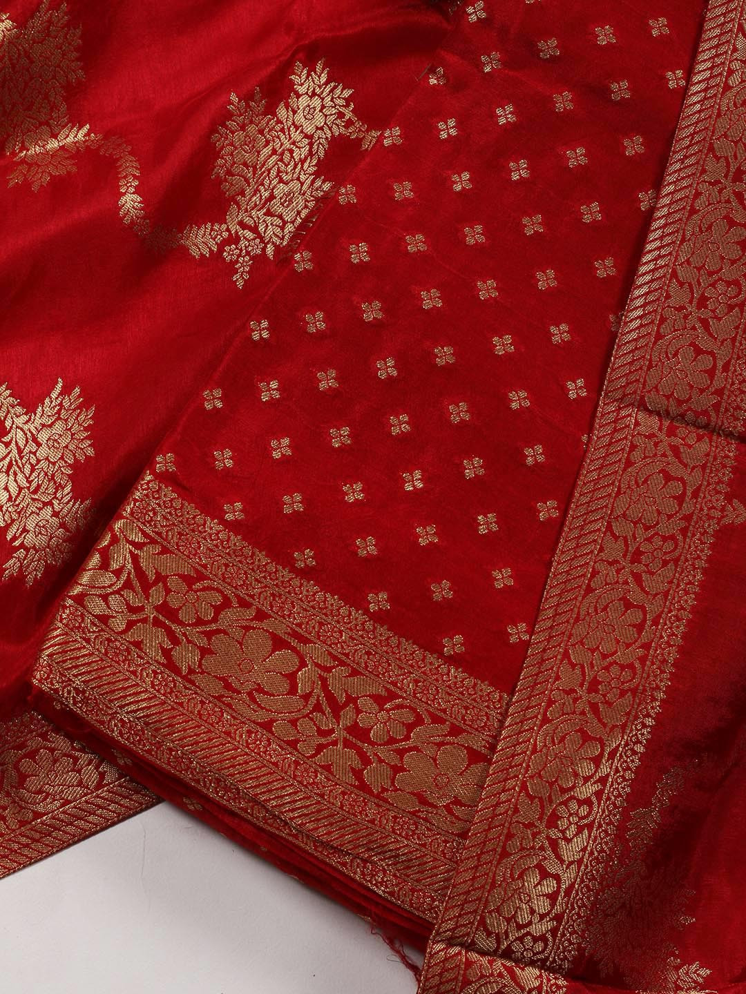 

Meena Bazaar Embroidered Art Silk Unstitched Dress Material, Red