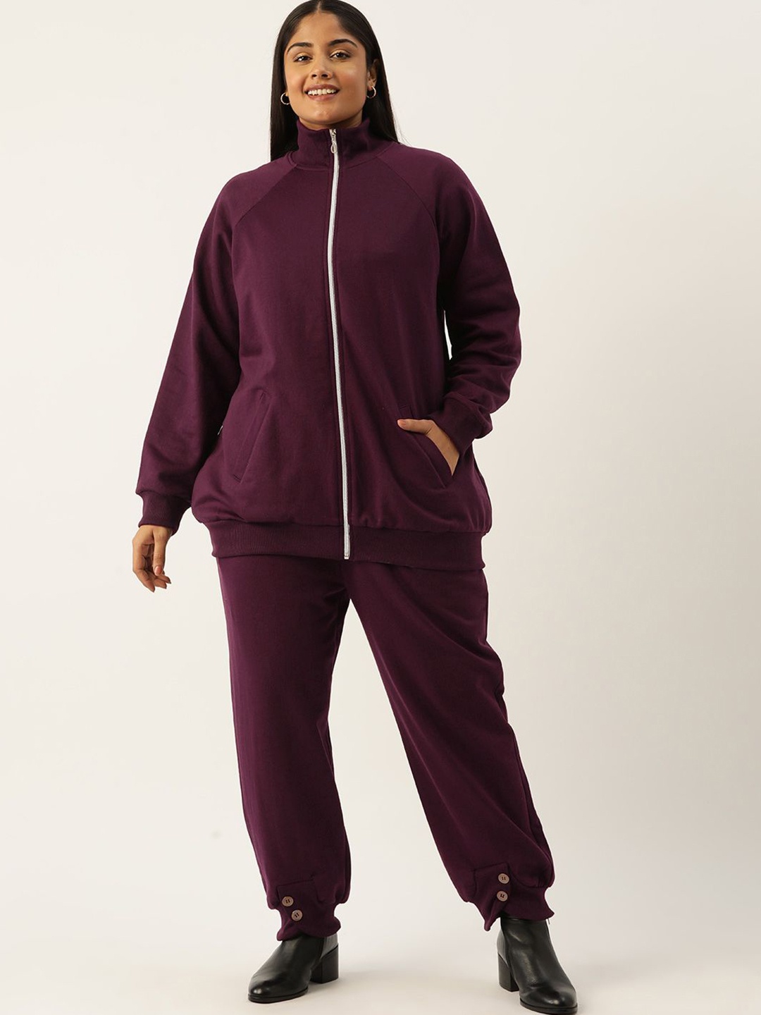 

theRebelinme Mock Collar Neck Long Sleeves Sweatshirt With Joggers Co-Ords, Burgundy