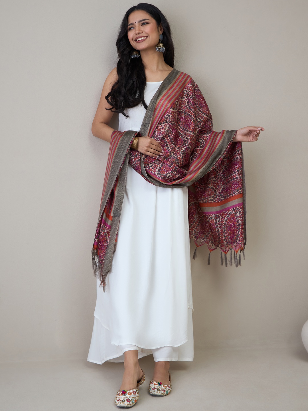 

InWeave Women Empire Kurta with Palazzos & With Dupatta, White