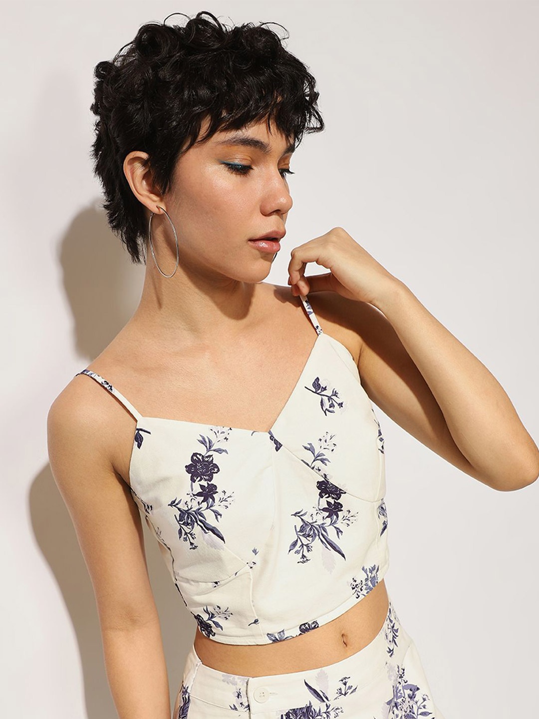 

ONLY Floral Print Cotton Bralette Crop Top, White