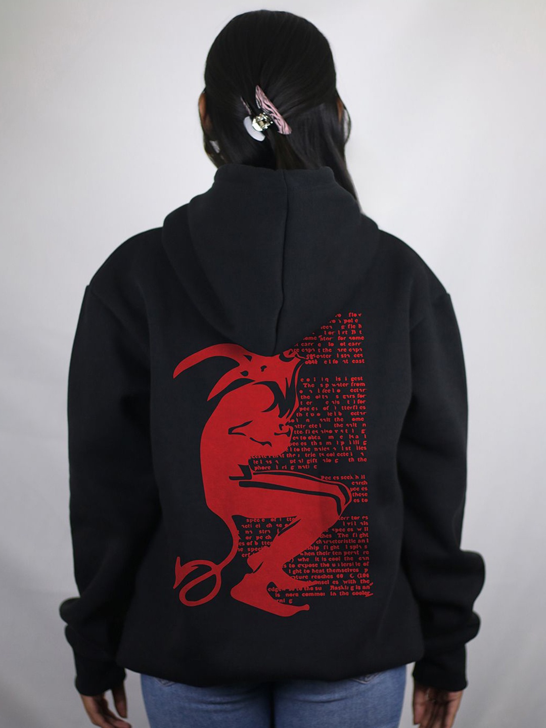 

EKSDEE Women Printed Hooded Sweatshirt, Black