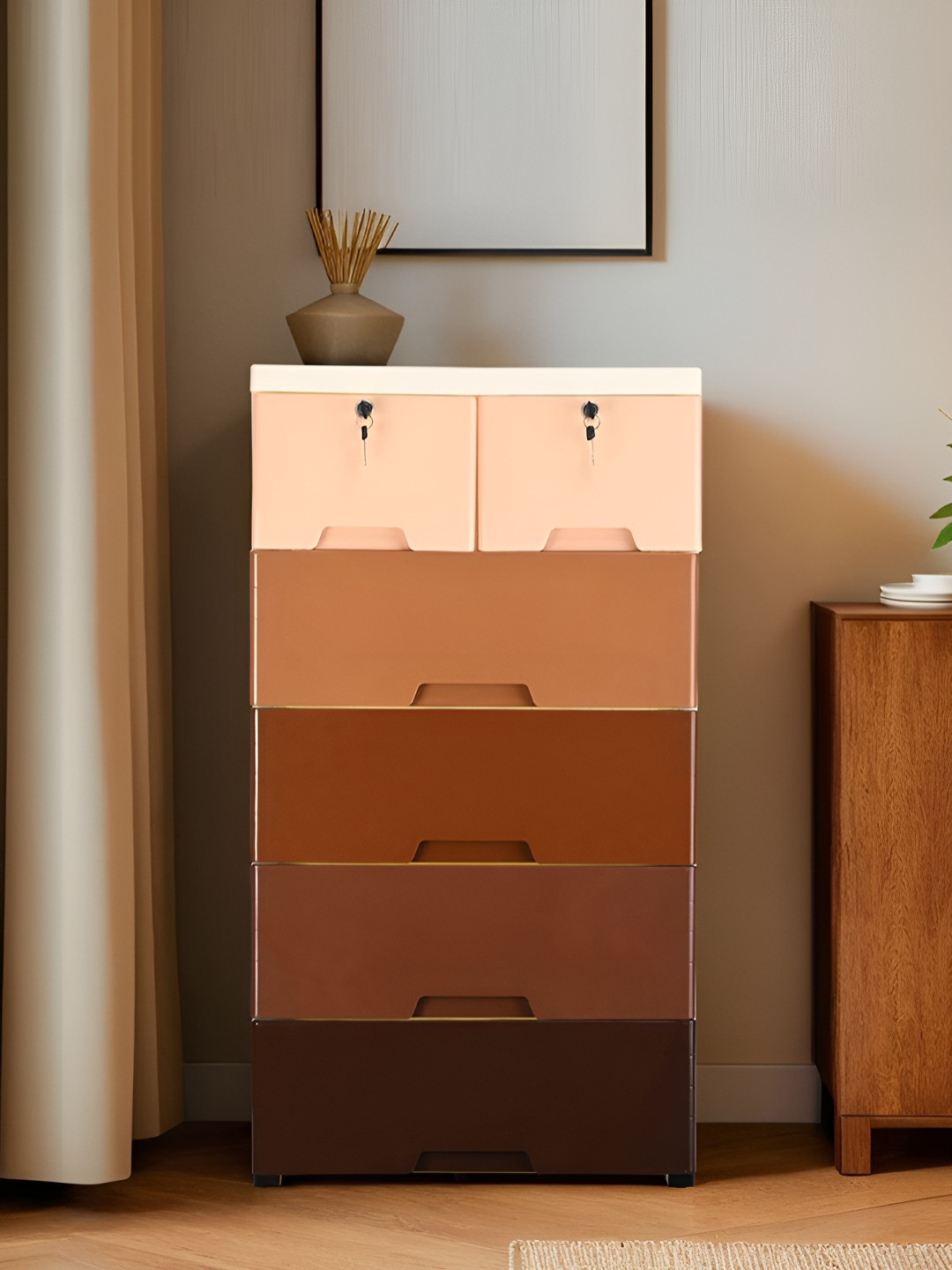 

Kuber Industries Brown 4 Layer & 2 Locker Chest of Storage Drawers With Wheels