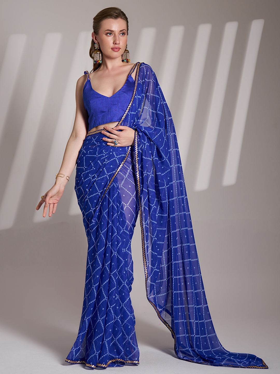 

Kalista Bandhani Gotta Patti Pure Georgette Saree, Navy blue