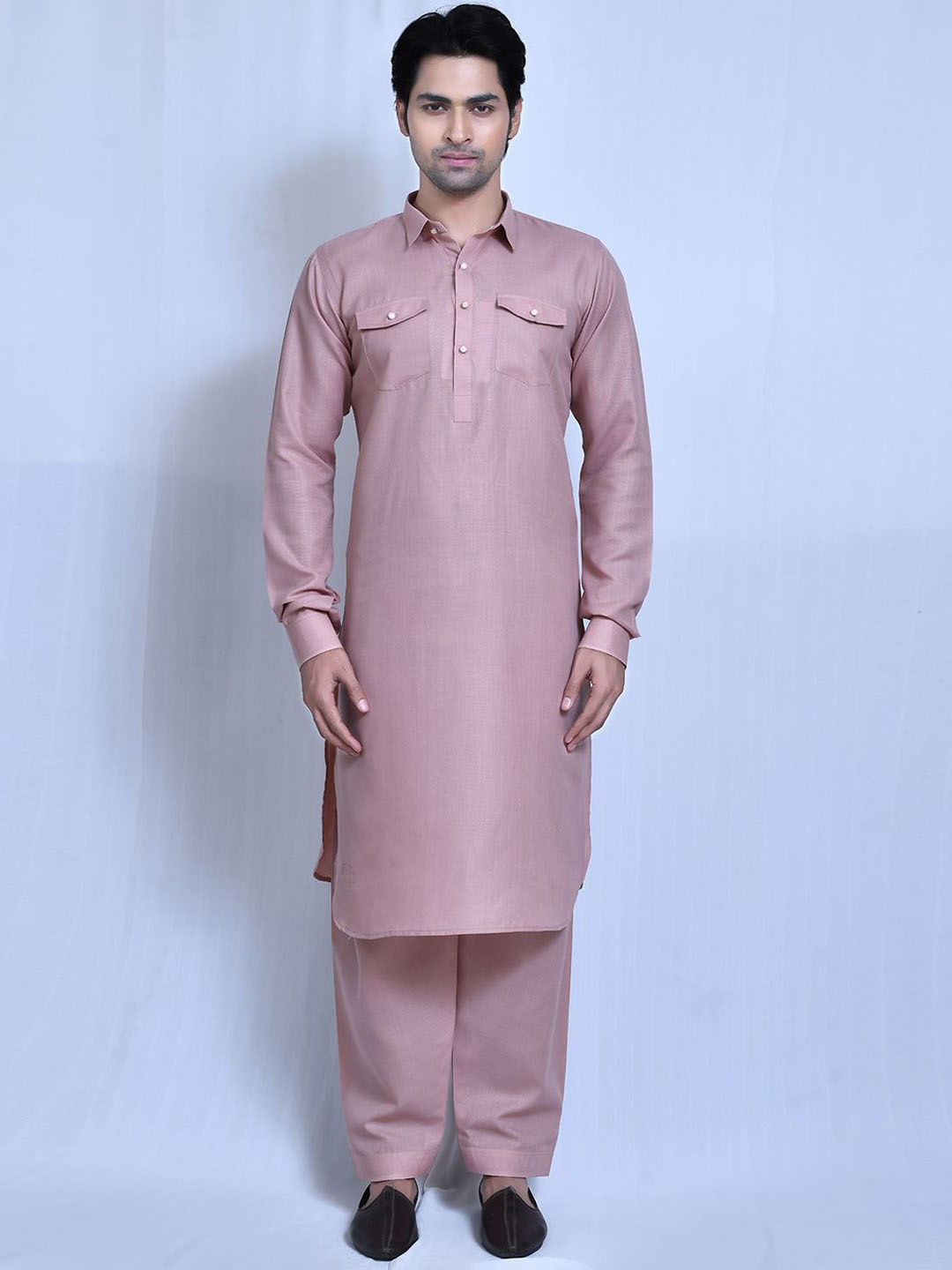 

Aryavir Malhotra Men Regular Pure Cotton Kurta with Palazzos, Peach