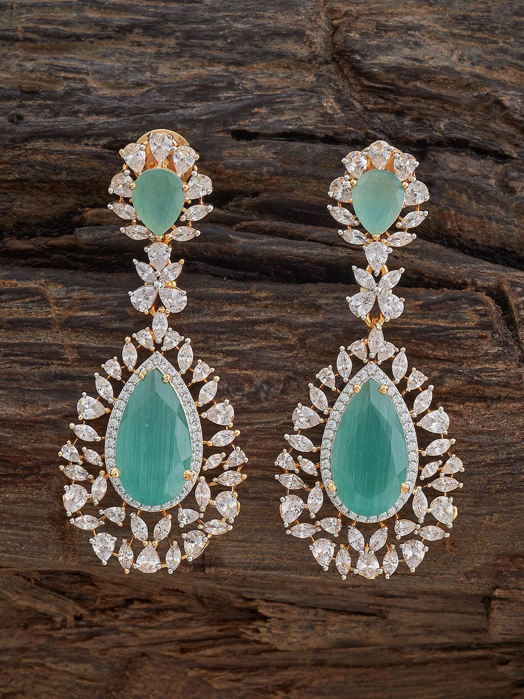 

Kushal's Fashion Jewellery Mint Teardrop Shaped Cubic Zircon Drop Earrings, Gold
