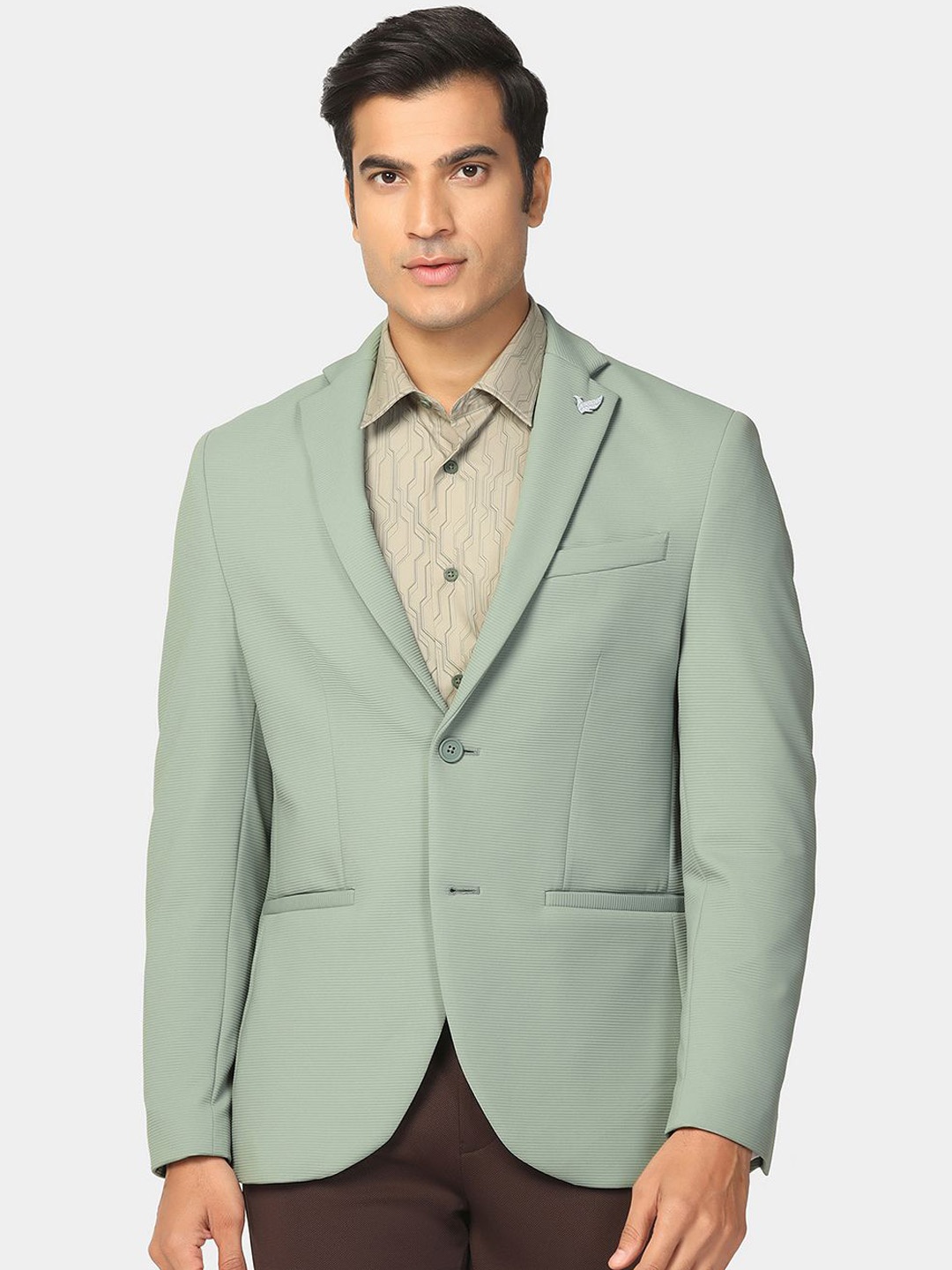 

Blackberrys Striped Slim-Fit Single Breasted Blazer, Green