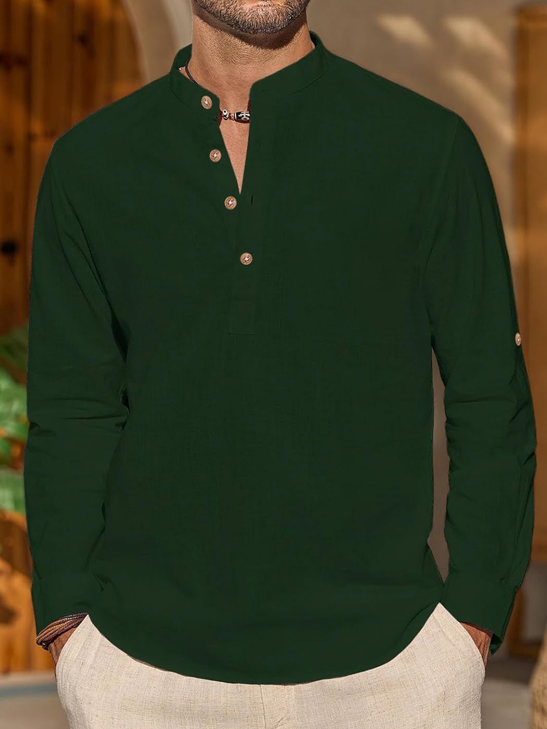 

Vida Loca Band Collar Cotton Straight Kurta, Green