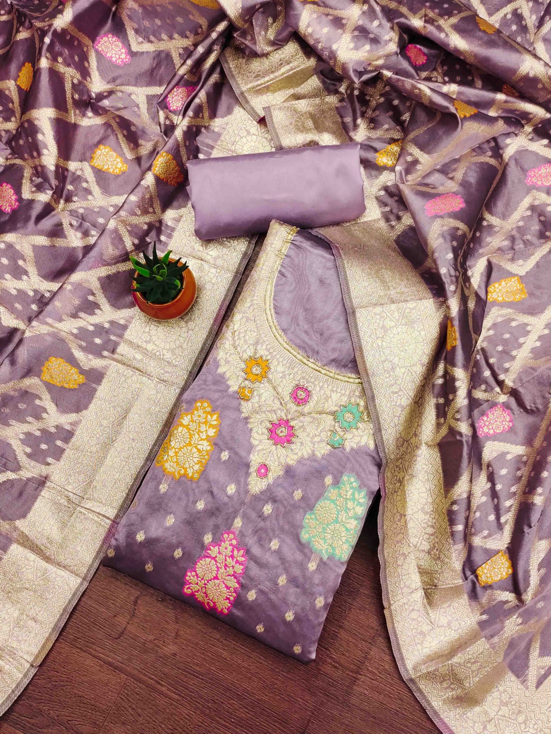

KALINI Unstitched Dress Material, Purple