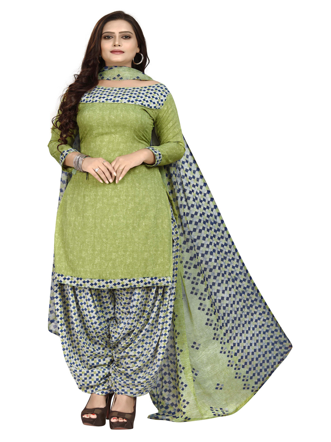 

HERE&NOW Geometric Printed Unstitched Dress Material, Green