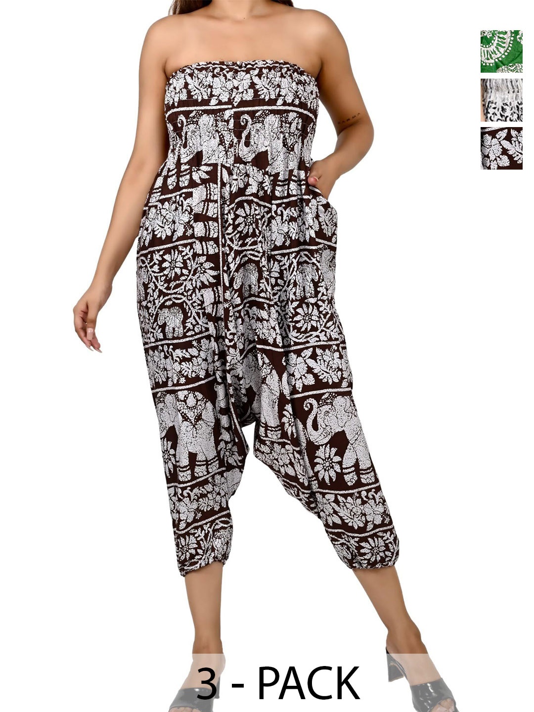 

NarNari Women Pack Of 3 Printed Harem Pants, Brown