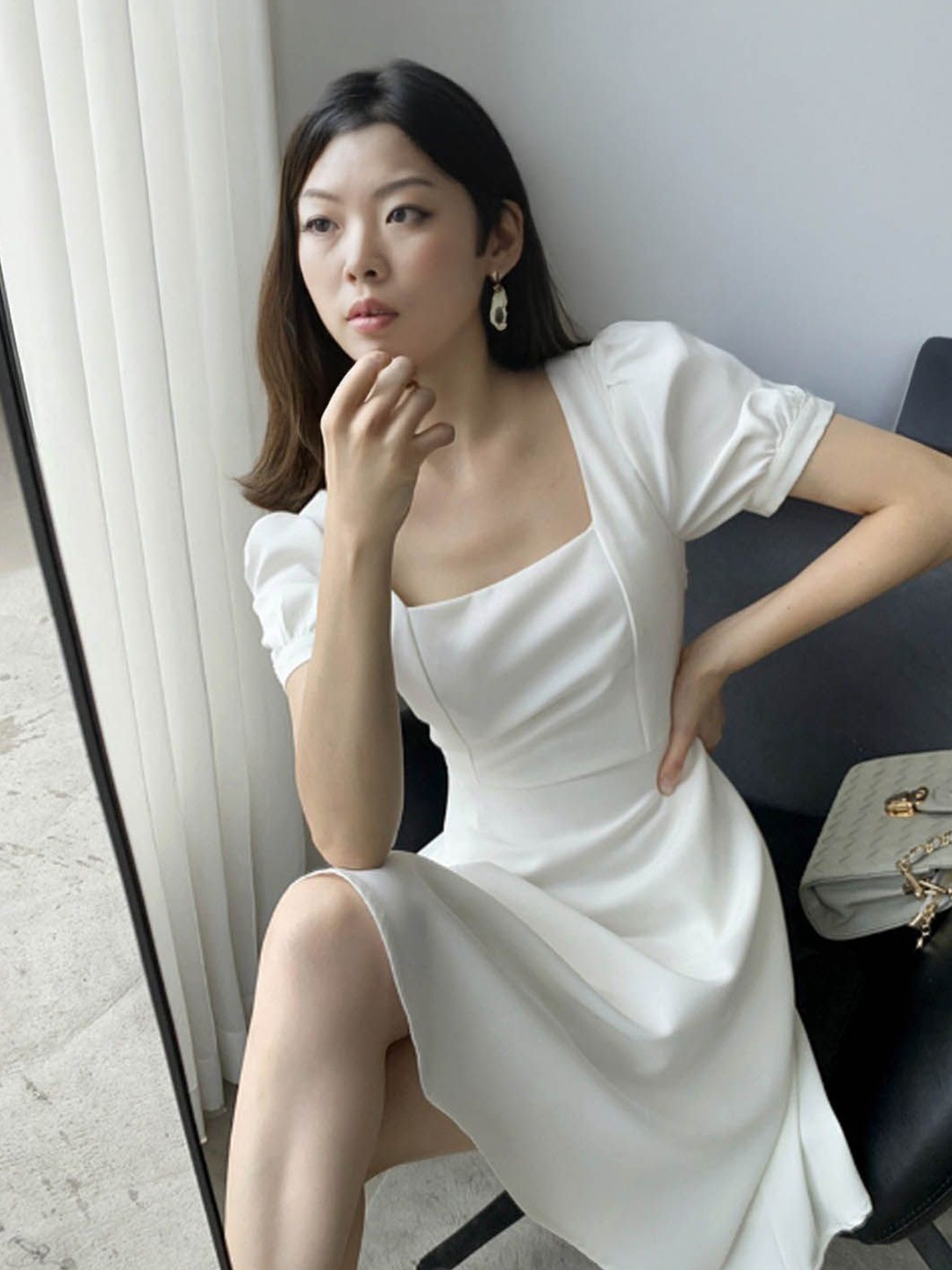 

StyleCast Women Solid Bodycon Short Sleeves Dress, White