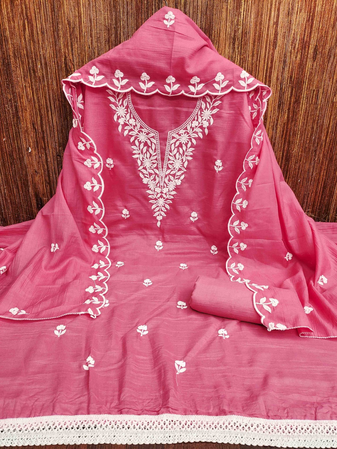 

KALINI Embroidered Unstitched Dress Material, Pink