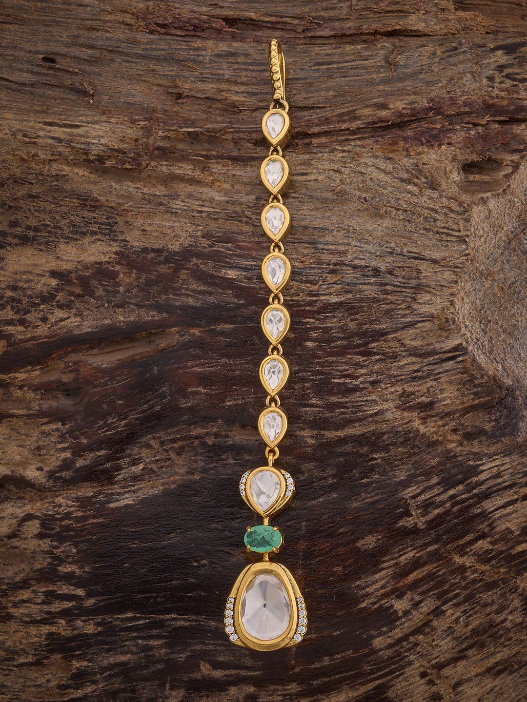 

Kushal's Fashion Jewellery Mint Victorian-Plated Kundan Studded Maang Tikka, Gold