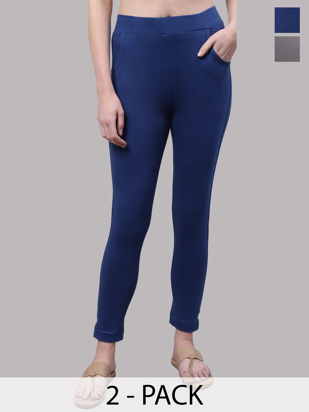

Valles365 by S.C. Plus Size Pack Of 2 Cotton Ankle-Length Leggings, Grey