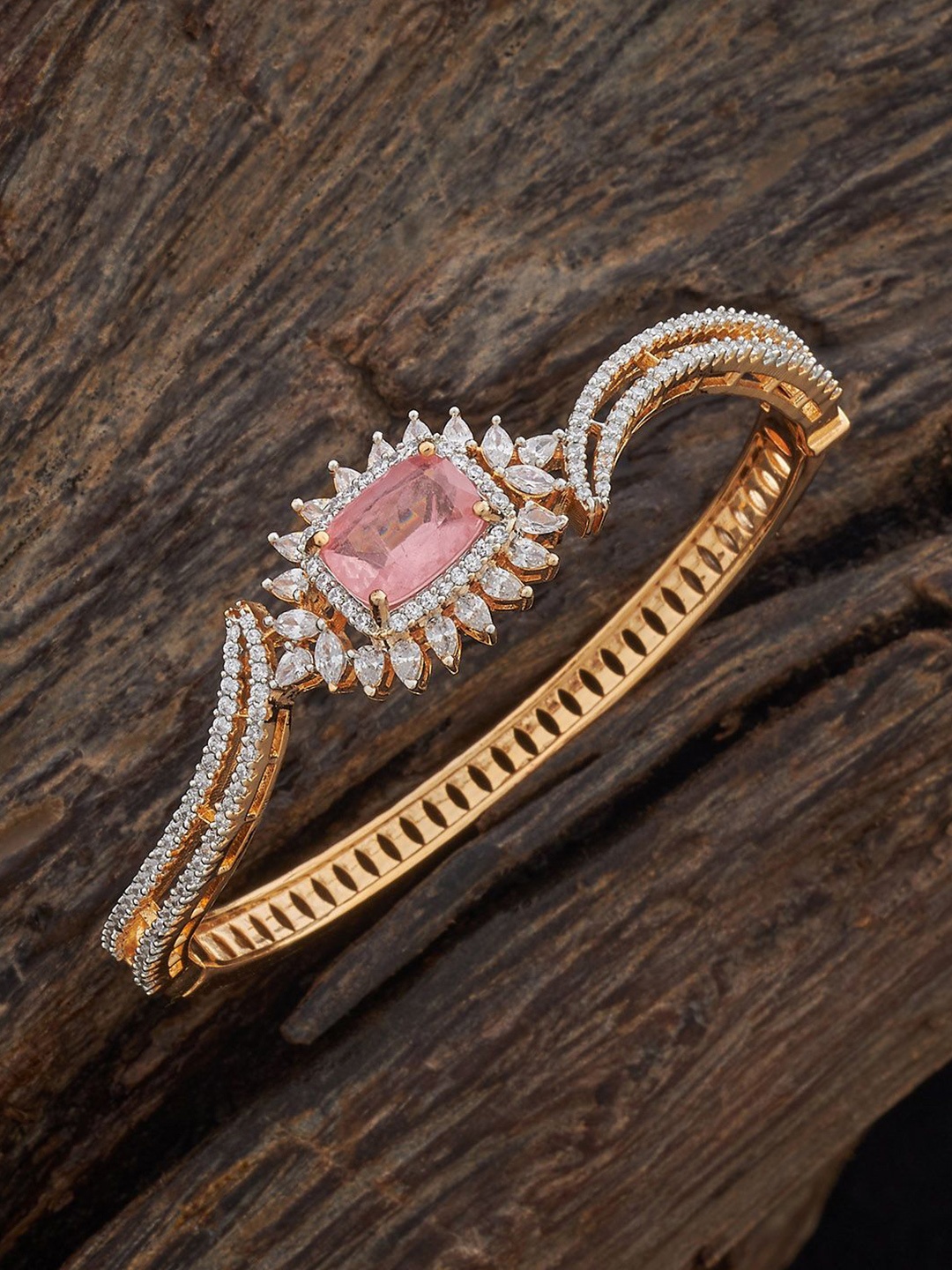 

Kushal's Fashion Jewellery Gold-Plated Zircon-Studded Kada Style Bracelet