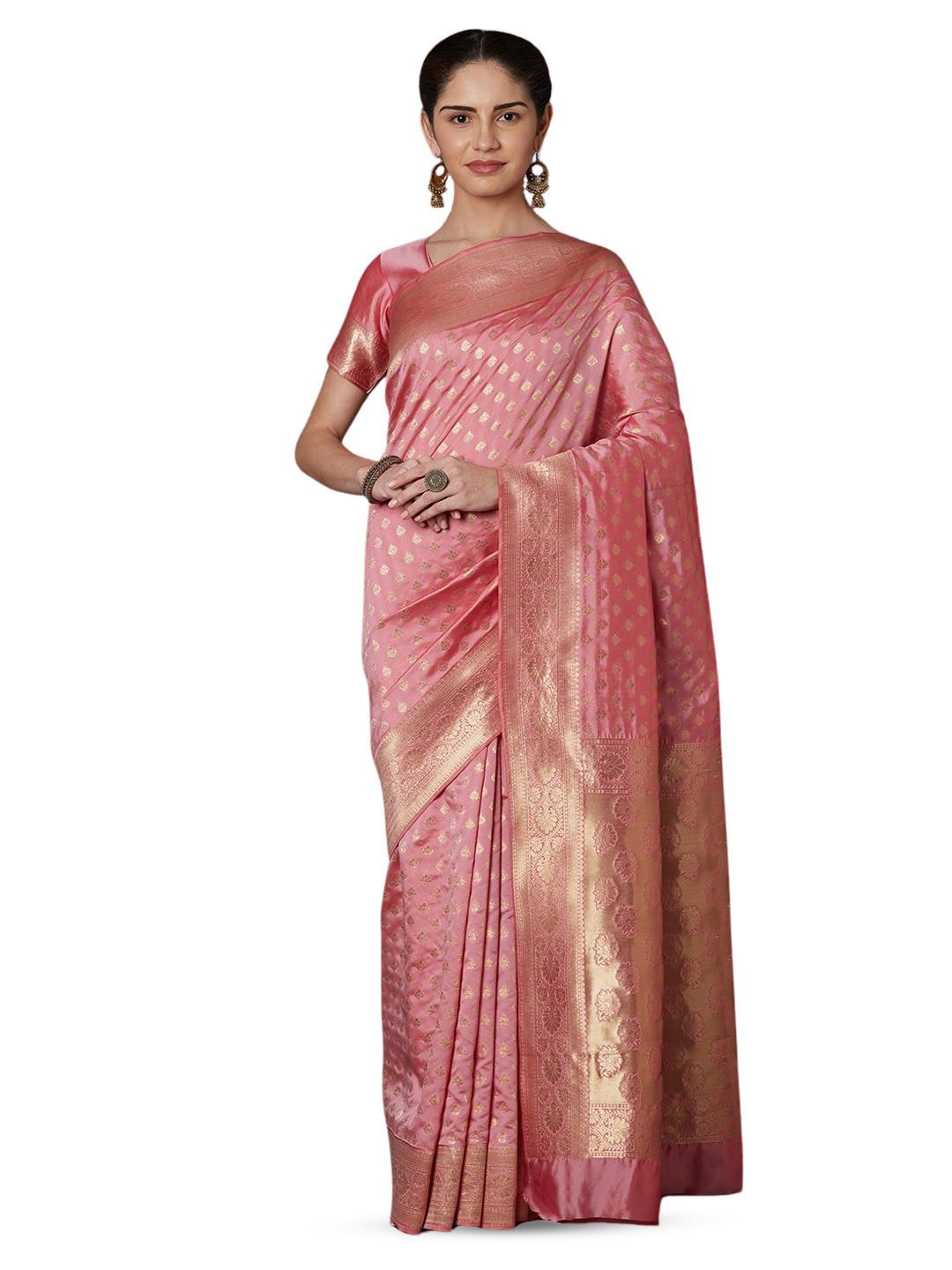 

shree enterprises Woven Design Zari Banarasi Saree, Pink