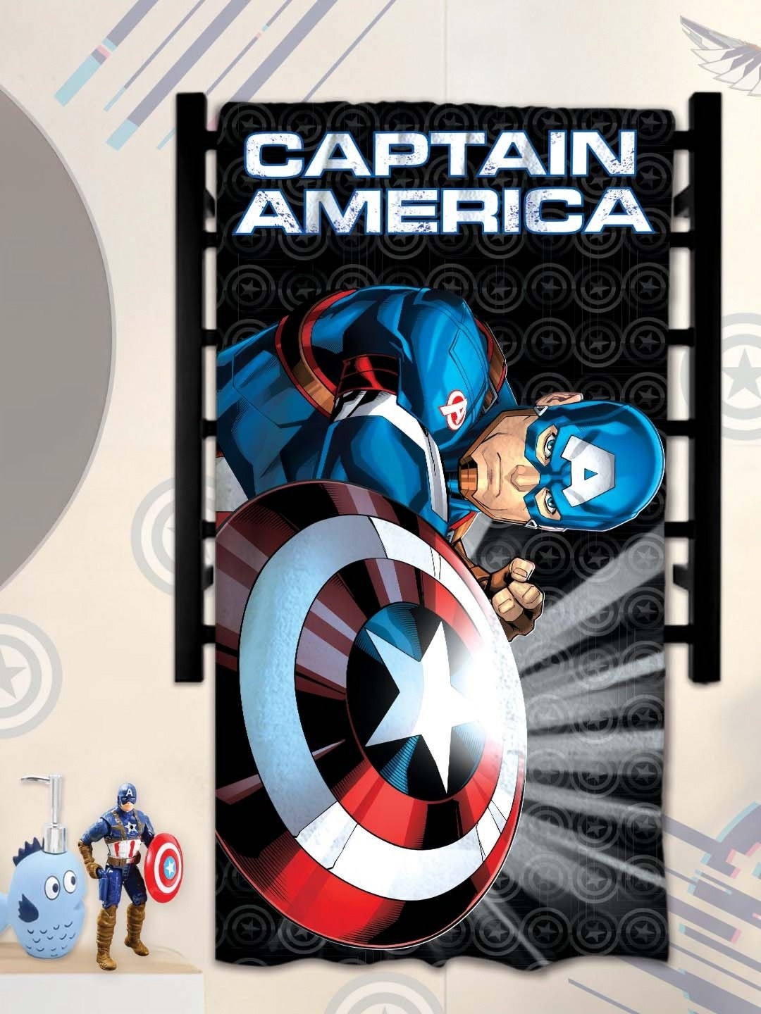 

Athom Living Black & White Captain America Printed Cotton 350 GSM Bath Towel