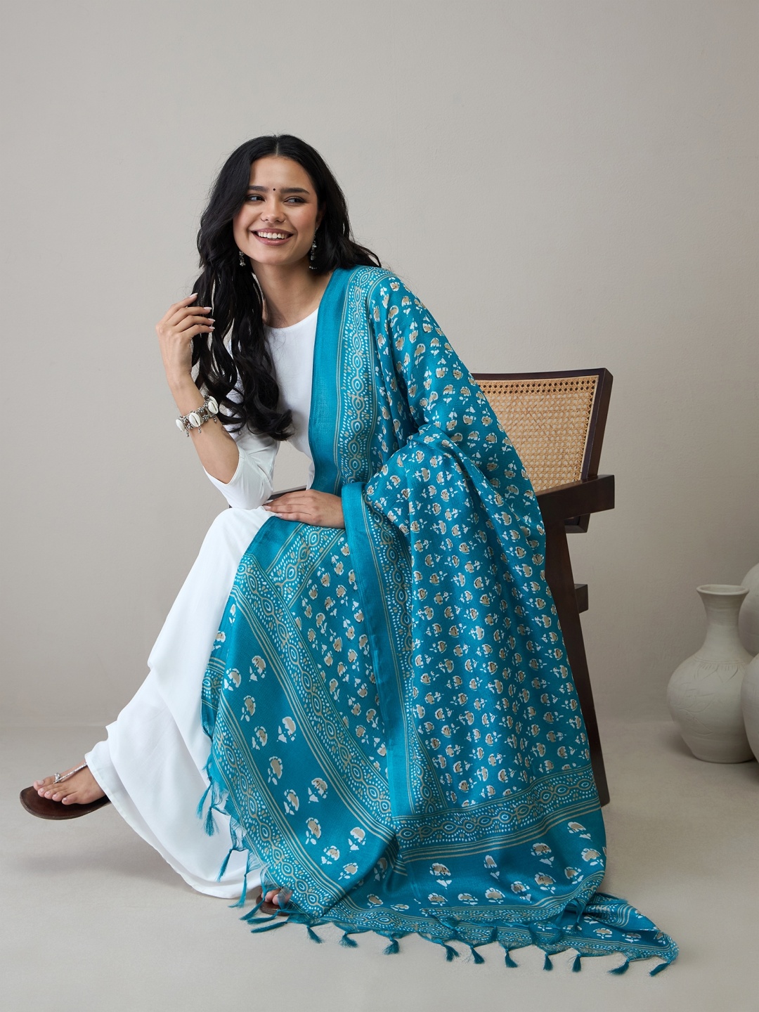 

InWeave Women Empire Kurta with Palazzos & With Dupatta, White