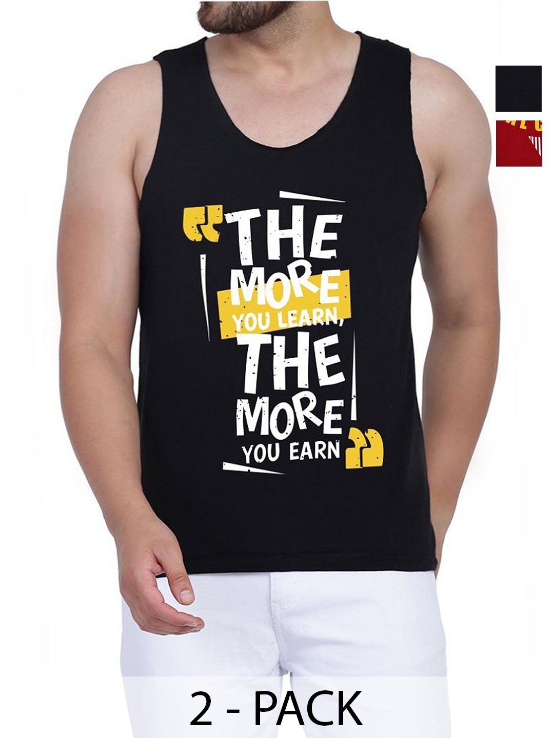 

WOOSTRO Men Pack Of 2 Typography Printed Round Neck Cotton Slim Fit T-shirts, Maroon