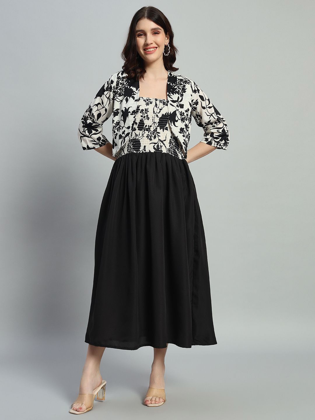 

ROSEMELON Floral Print Crepe Fit & Flare Midi Dress, Black