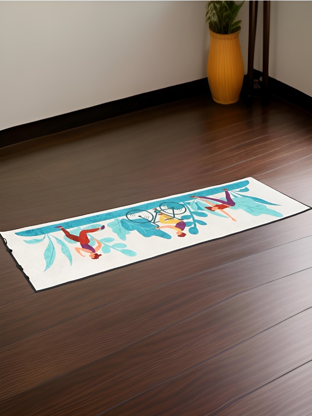 

BELLA TRUE White & Blue Cardio Printed Yoga Mat With Carry Strap