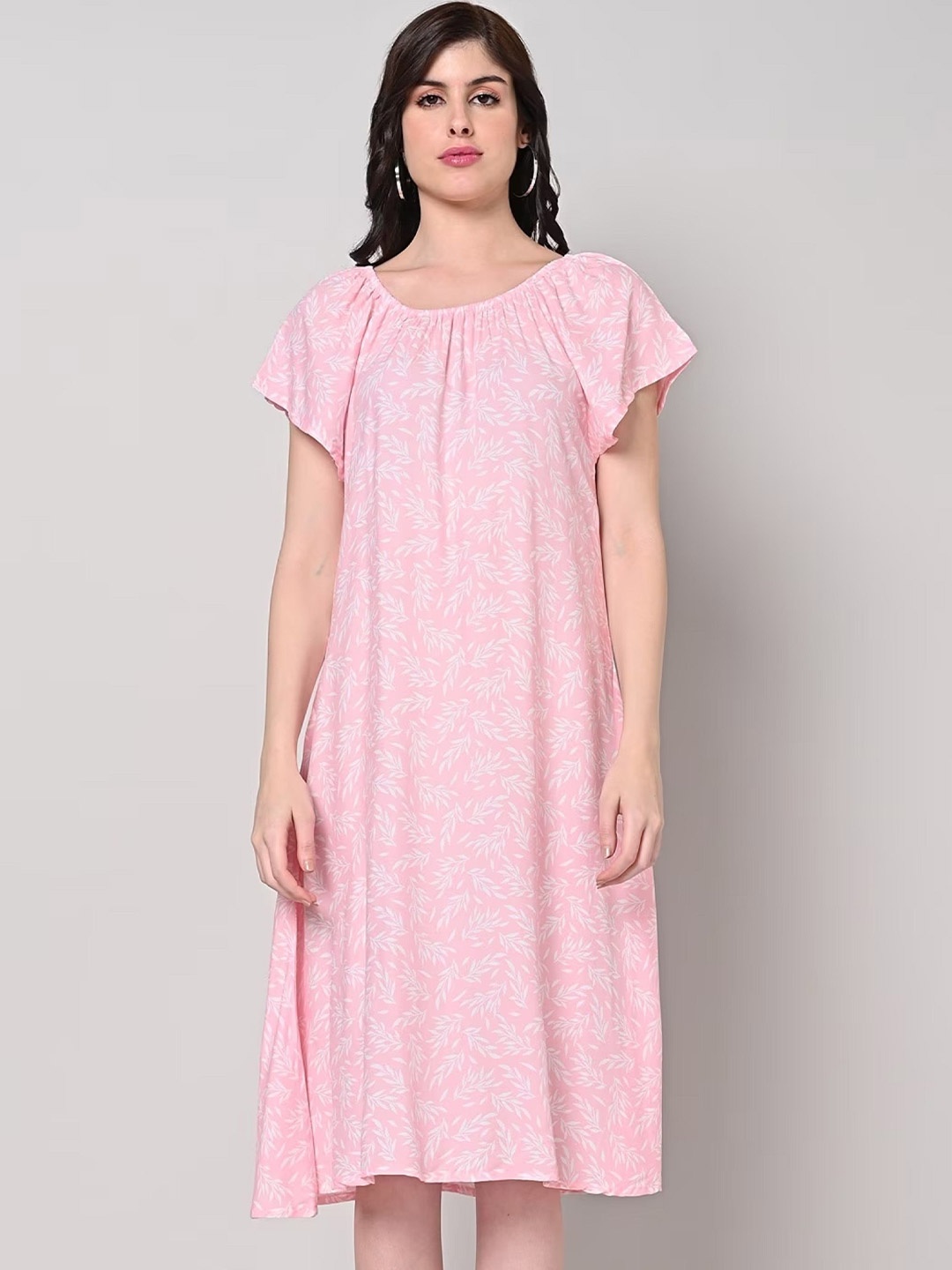 

SAKURA Floral Printed Flared Sleeves Liva Shift Dress, Pink