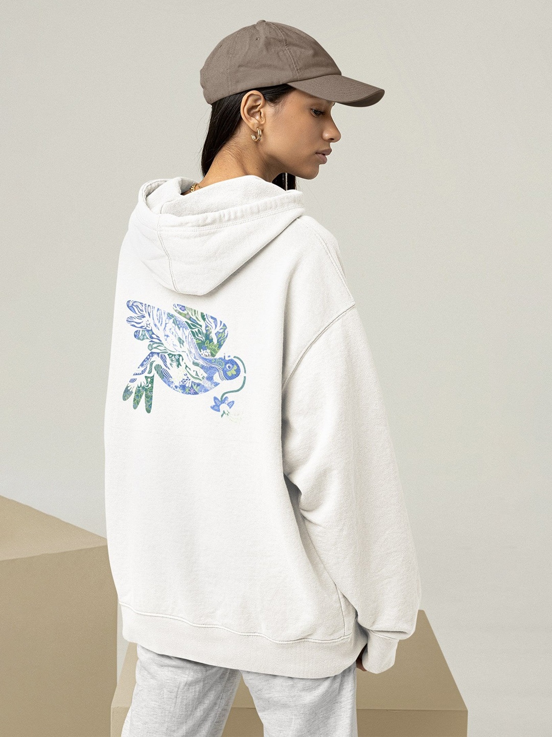 

TheBTclub Women Aiming For Those Clouds Printed Hooded Sweatshirt, White