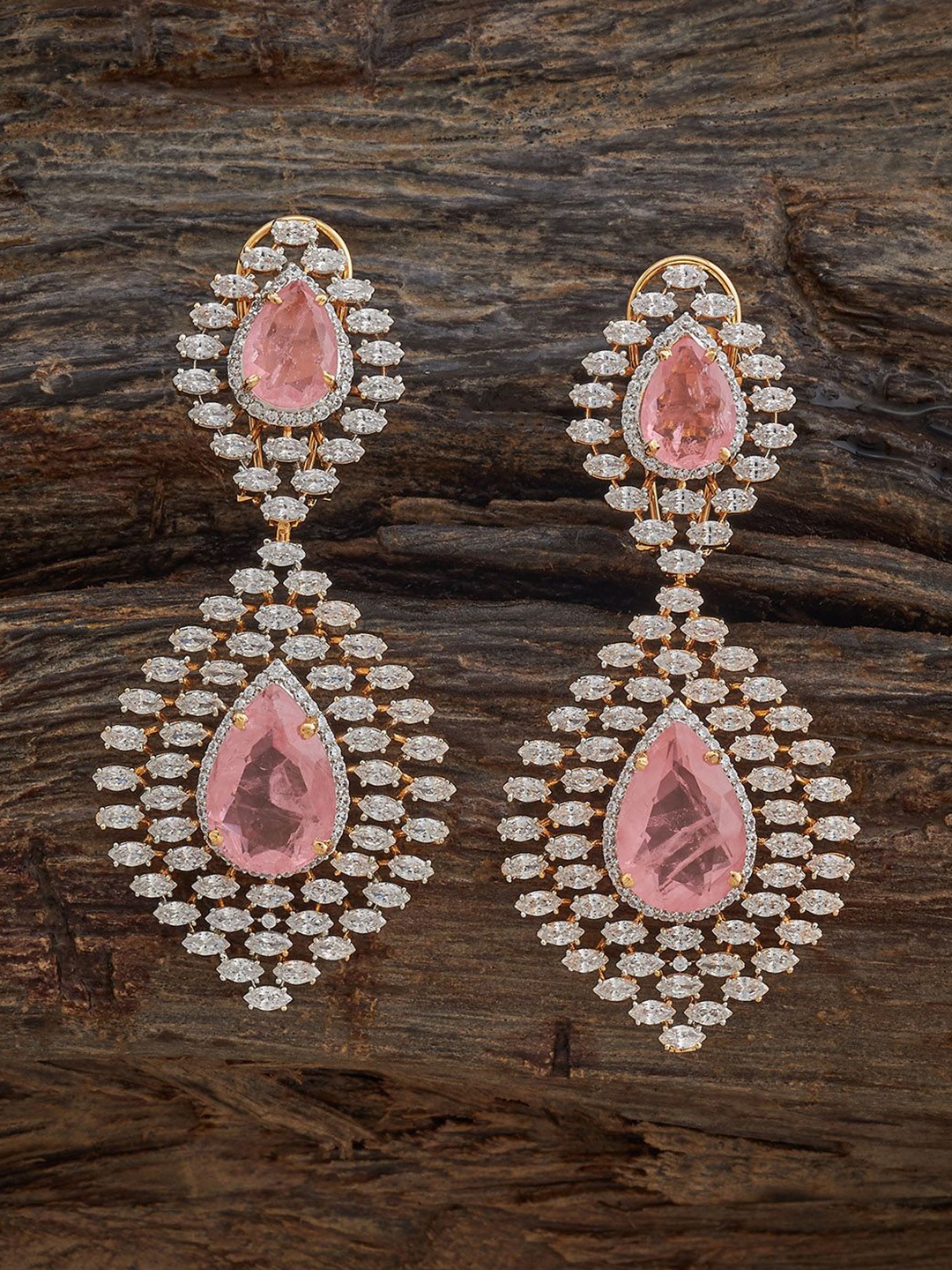 

Kushal's Fashion Jewellery Pink Contemporary Cubic Zircon Drop Earrings