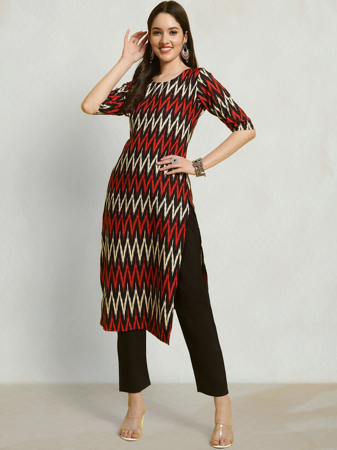 

Moda Rapido Chevron Printed Straight Kurta, Black